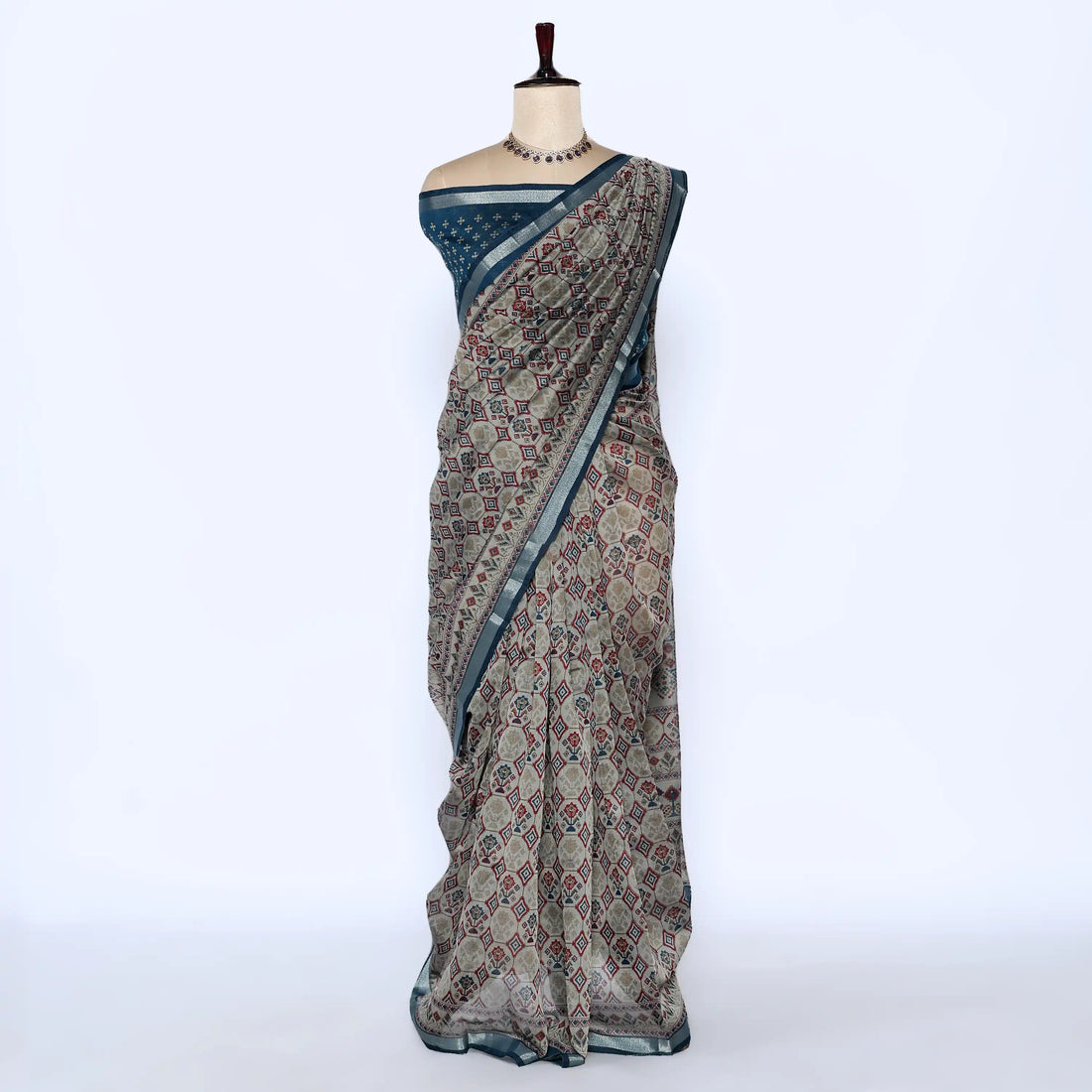 Teal Semi Chanderi Sarees for Women | Temple Visits & Summer Events Collection | Jeyachandran - Full View
