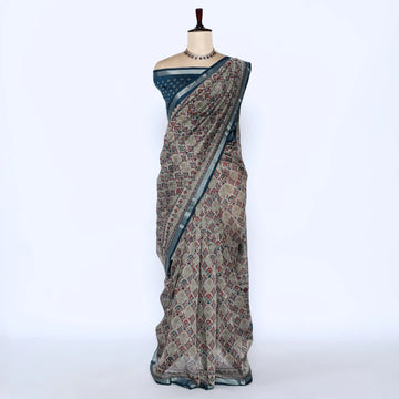 Teal Semi Chanderi Sarees for Women | Temple Visits & Summer Events Collection | Jeyachandran - Full View
