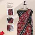 Red Semi Chanderi Saree with Floral Vine Print and Zari Border on Mannequin - Front View