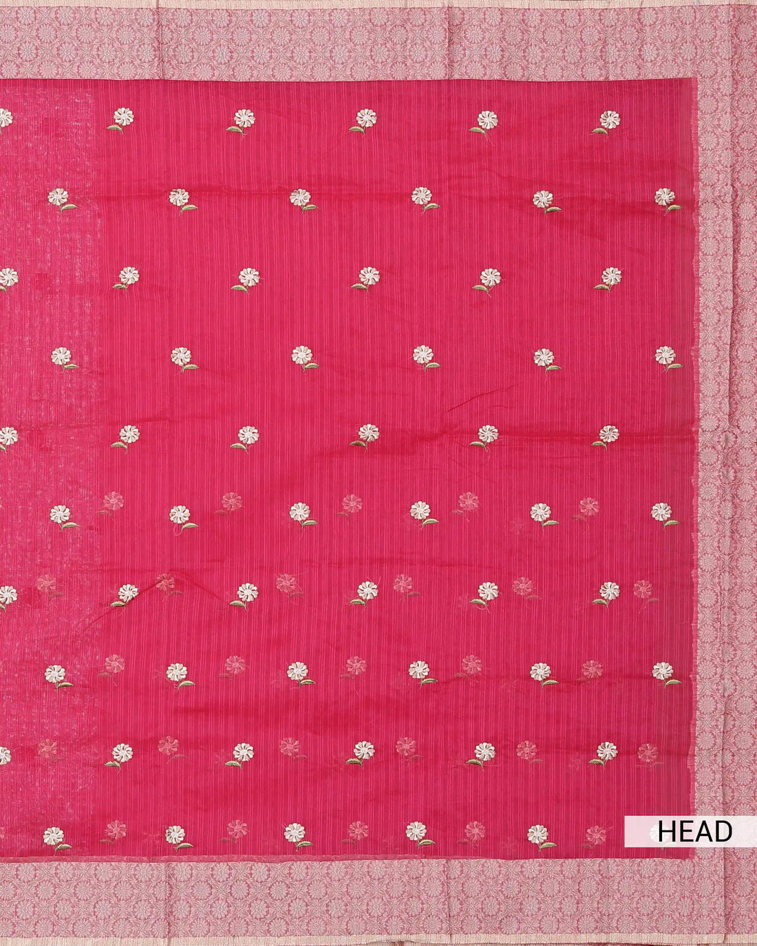 Designer Saree with Checked Body Pattern Delicate Floral Embroidery Contrast Border and Floral Pallu - Dark Pink