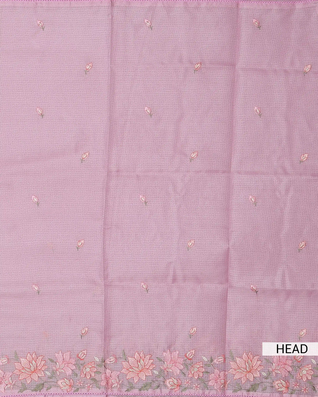 Kota Cotton Saree with Floral Embroidered Border Scattered Leaf Butti Motifs & Delicate Woven Texture - Pink