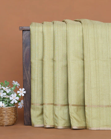 Semi Tussar Saree with Striped Body Design Fine Woven Texture and Plain Striped Border - Light Green