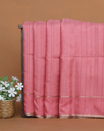 Semi Tussar Saree with Striped Body Design Fine Woven Texture and Plain Striped Border - Pink