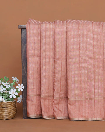 Semi Tussar Saree with Striped Body Design Fine Woven Texture and Plain Striped Border - Peach