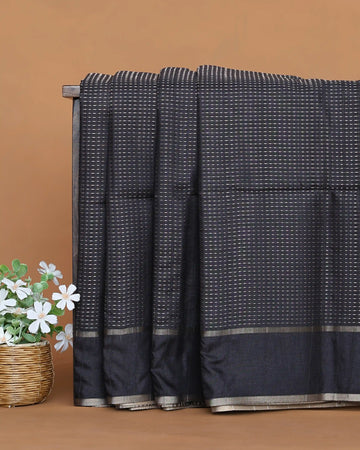 Semi Tussar Saree with Striped Body Design Fine Woven Texture and Plain Striped Border - Black
