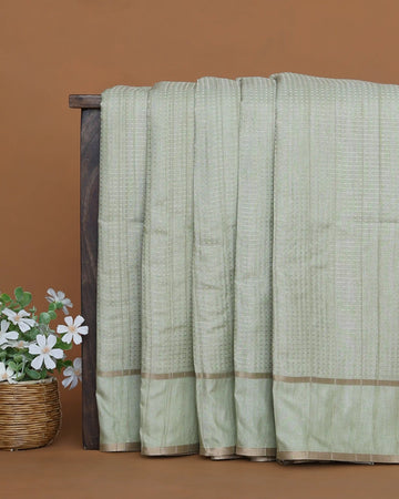 Semi Tussar Saree with Striped Body Design Fine Woven Texture and Plain Striped Border - Pista Green