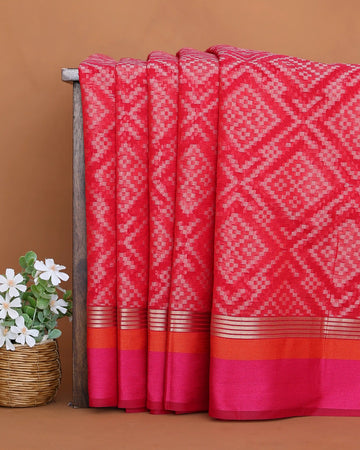 Art Silk Saree for Women with Intricate Geometric Woven Pattern and Traditional Zari Border - Red