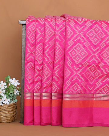 Art Silk Saree for Women with Intricate Geometric Woven Pattern and Traditional Zari Border - Pink