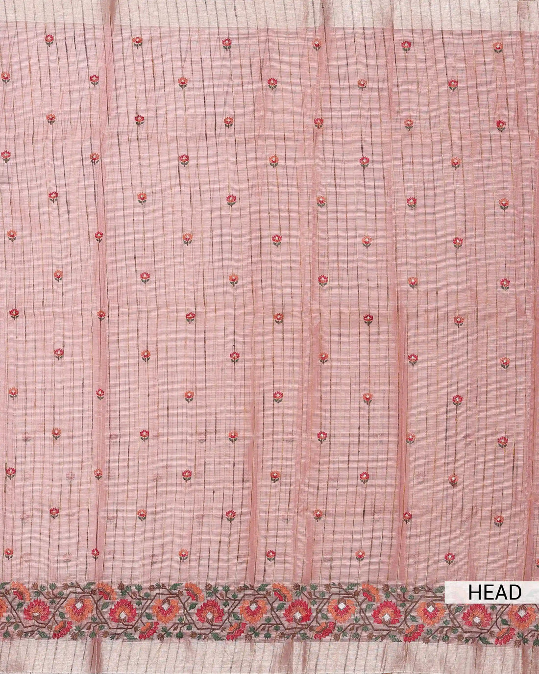 Designer Saree for Women with Striped & Floral Embroidered Body and Intricate Contrast Woven Border - Pink