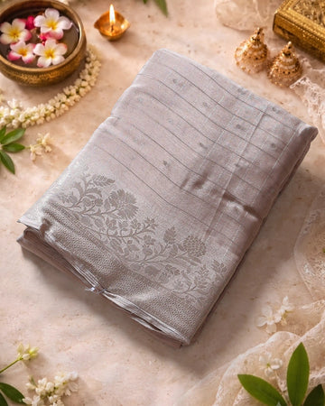 Elegant Georgette Saree with Metallic Zari Checks Intricate Floral Jaal Border and Traditional Woven Pallu - Beige
