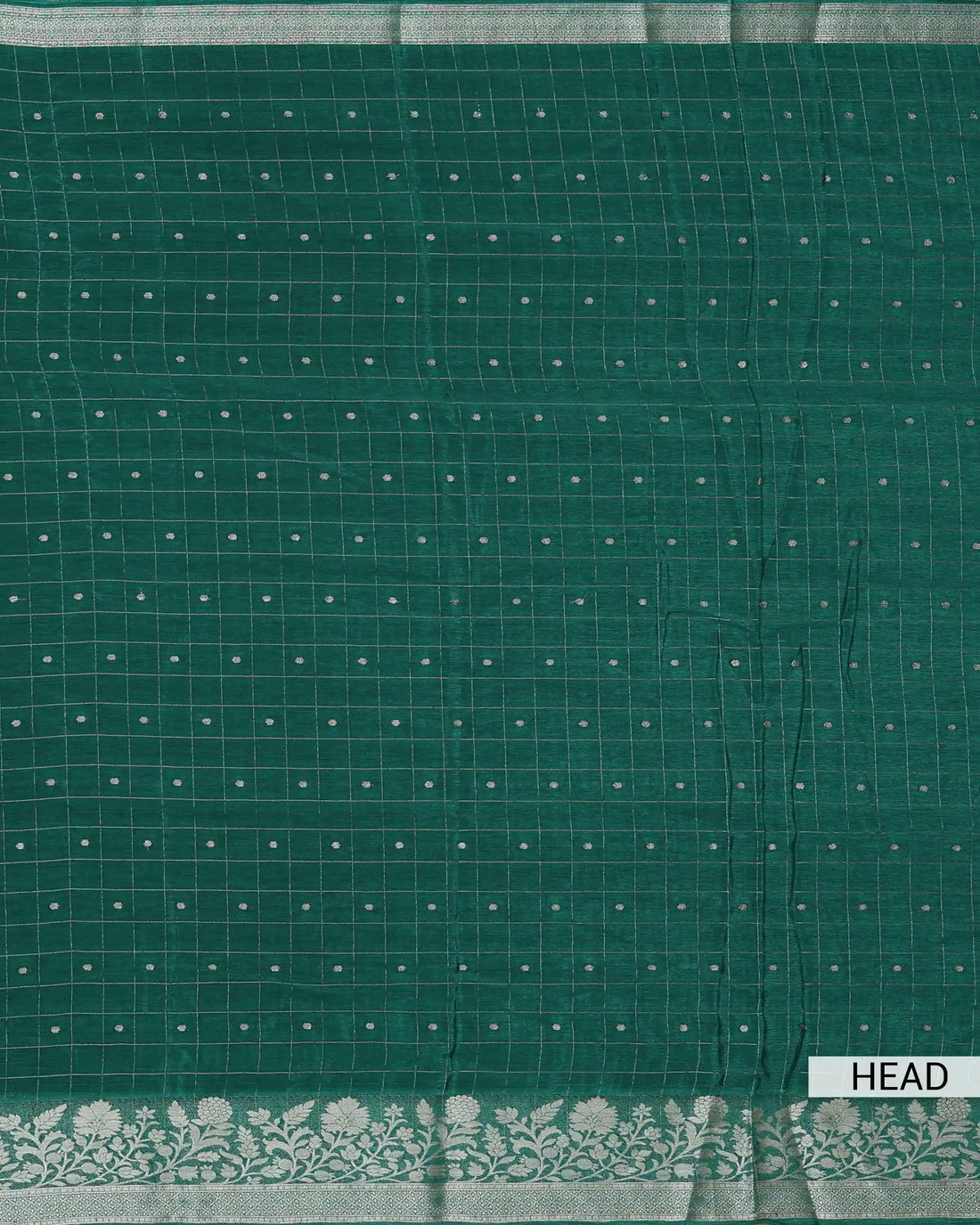 Elegant Georgette Saree with Metallic Zari Checks Intricate Floral Jaal Border and Traditional Woven Pallu - Dark Green