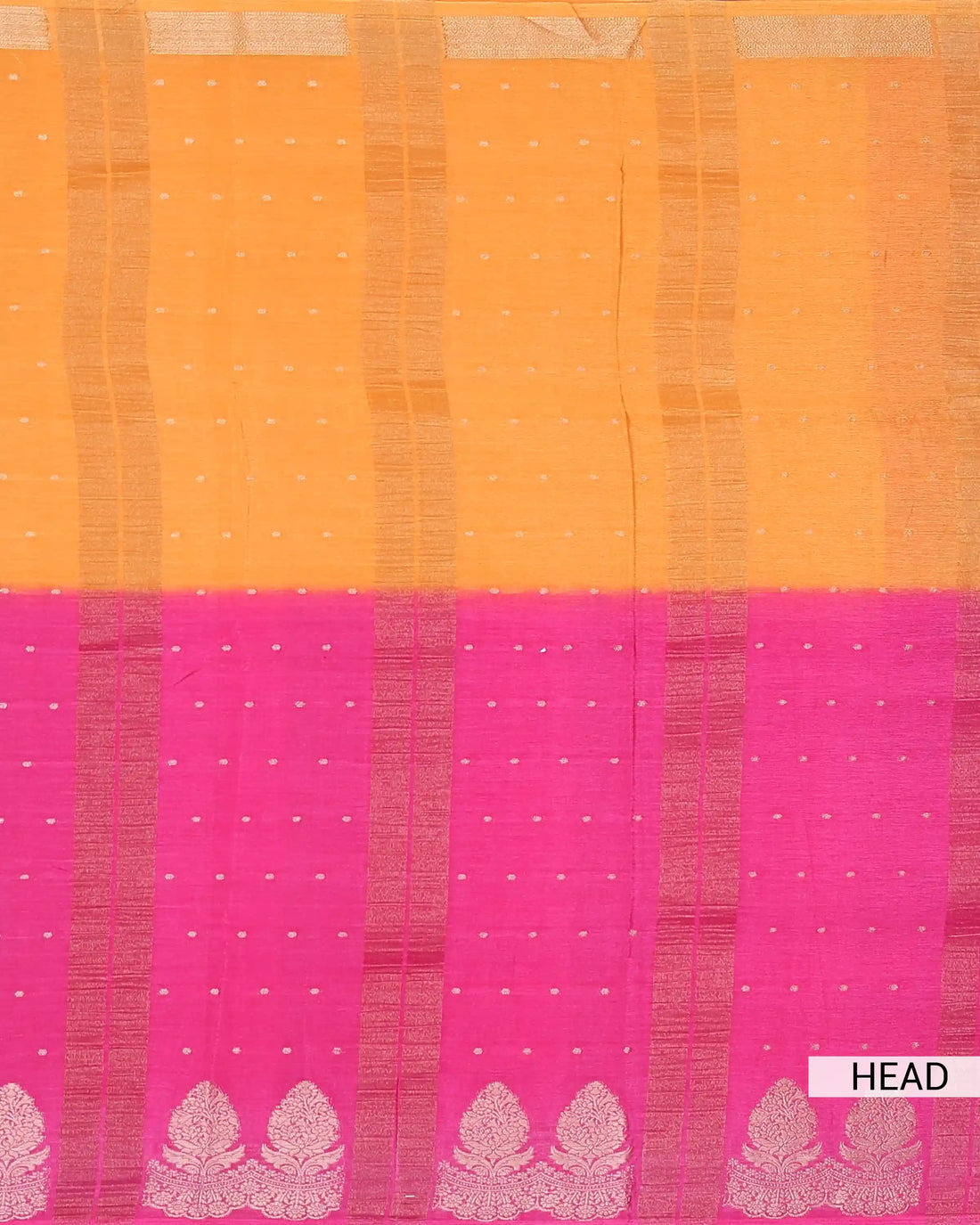 Georgette Saree with Intricate Metallic Zari Floral Motifs Striped Zari Border & Bandhani Inspired Printed Blouse - Dark Pink