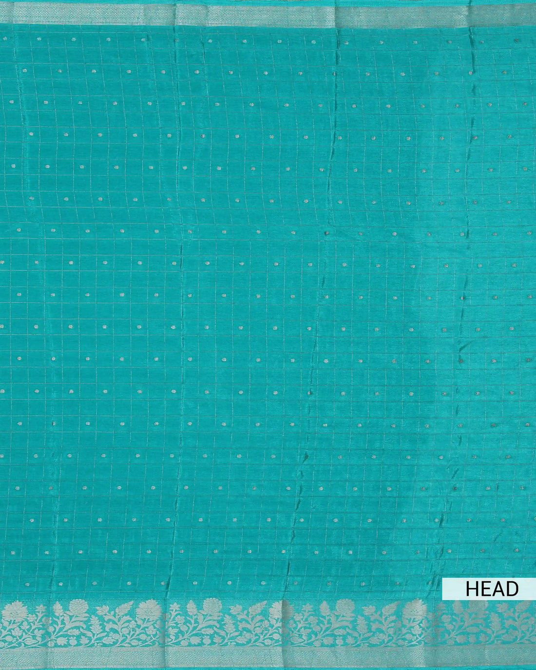 Elegant Georgette Saree with Metallic Zari Checks Intricate Floral Jaal Border and Traditional Woven Pallu -  Teal Green