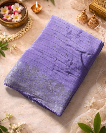 Elegant Georgette Saree with Metallic Zari Checks Intricate Floral Jaal Border and Traditional Woven Pallu - Lavender