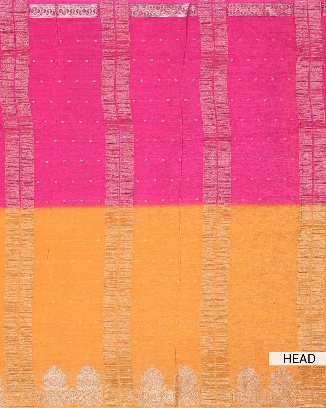 Georgette Saree with Intricate Metallic Zari Floral Motifs Striped Zari Border & Bandhani Inspired Printed Blouse - Orange