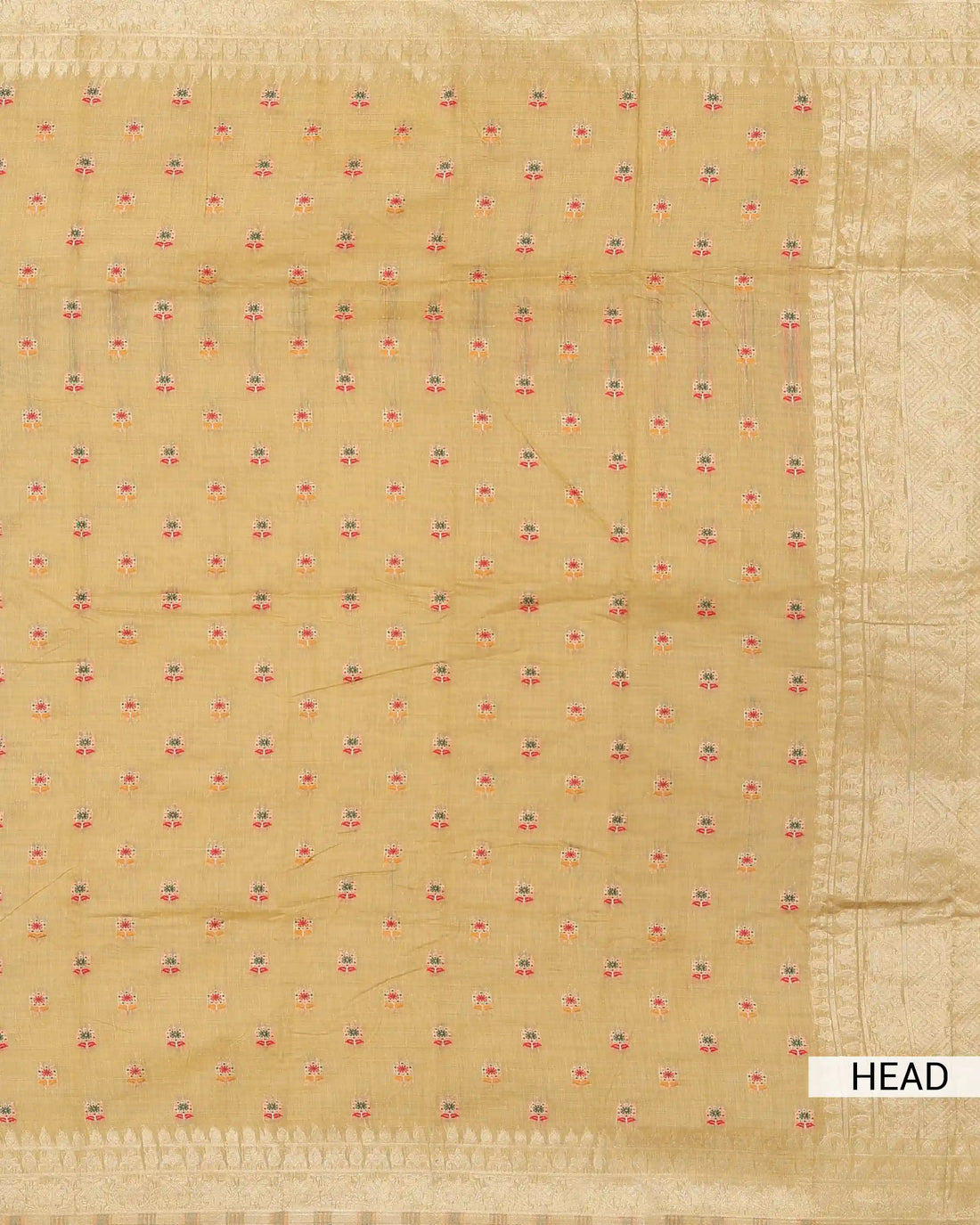 Linen Cotton Saree For Women with Floral Butta Motifs and Intricate Woven Border - Yellow