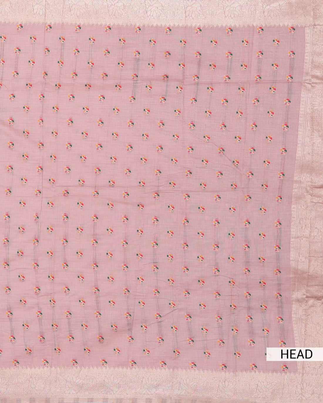 Linen Cotton Saree For Women with Floral Butta Motifs and Intricate Woven Border - Pink