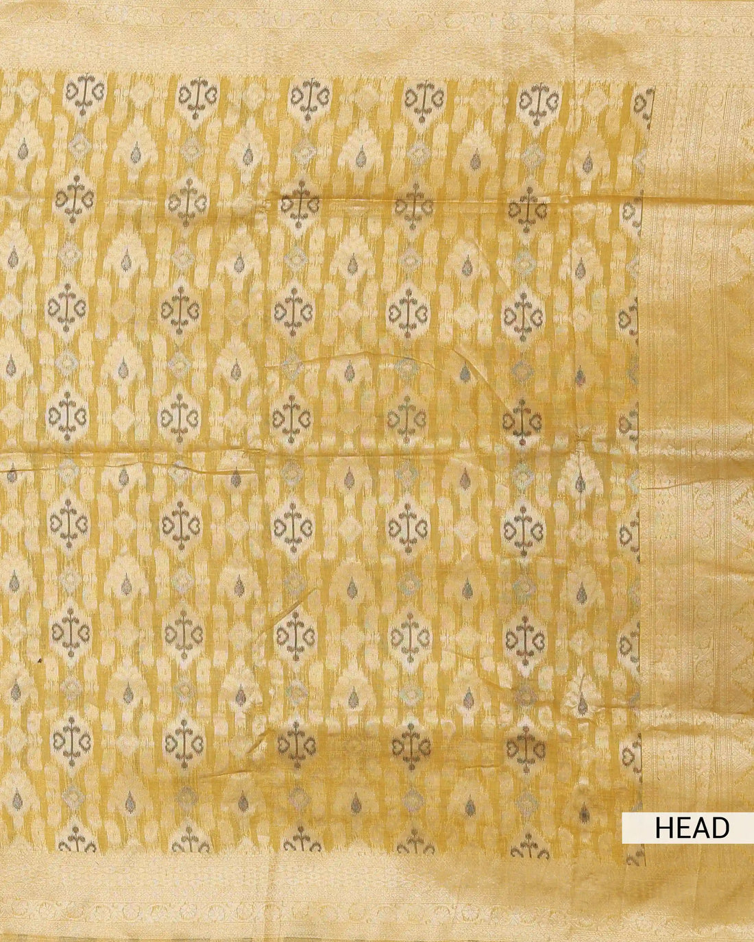 Linen Cotton Saree with Traditional Ikat Inspired Woven Motifs and Contrast Border - Yellow