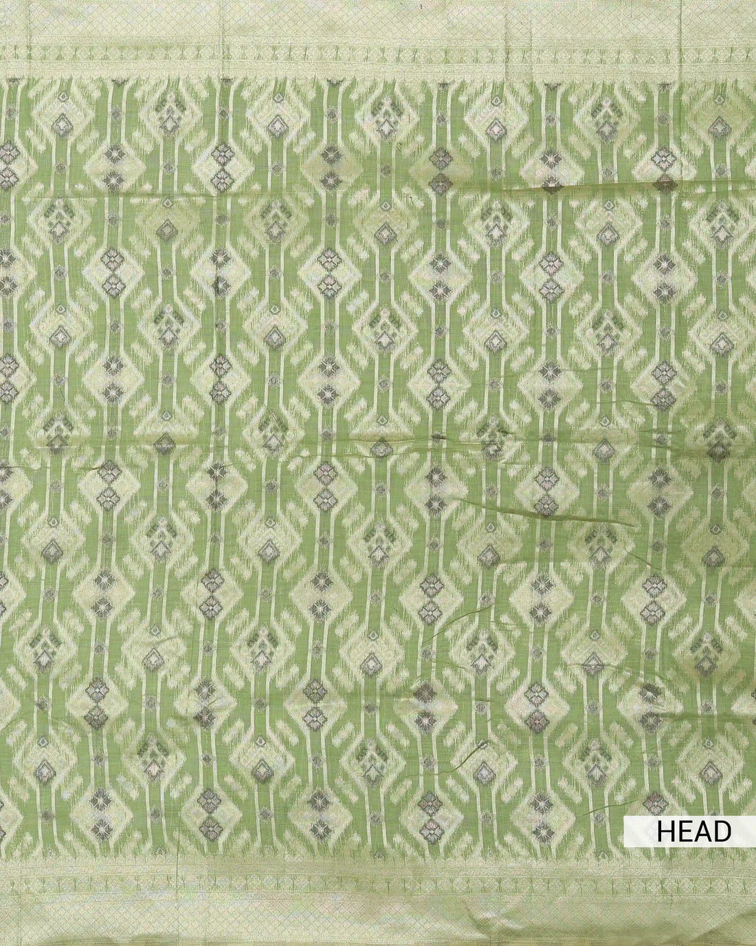 Linen Cotton Saree with Traditional Ikat Inspired Woven Motifs and Contrast Border - Green