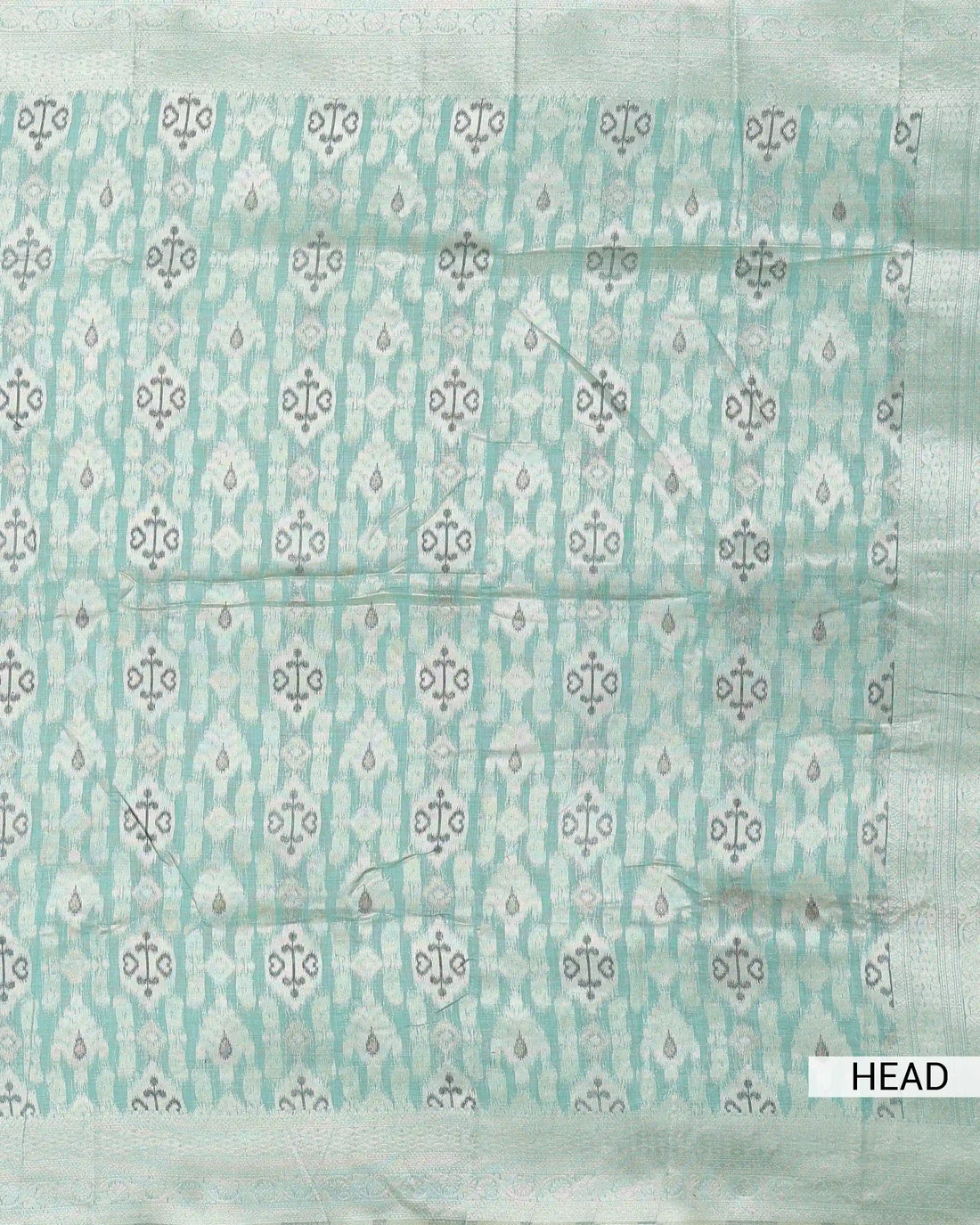 Linen Cotton Saree with Traditional Ikat Inspired Woven Motifs and Contrast Border - Aqua Green