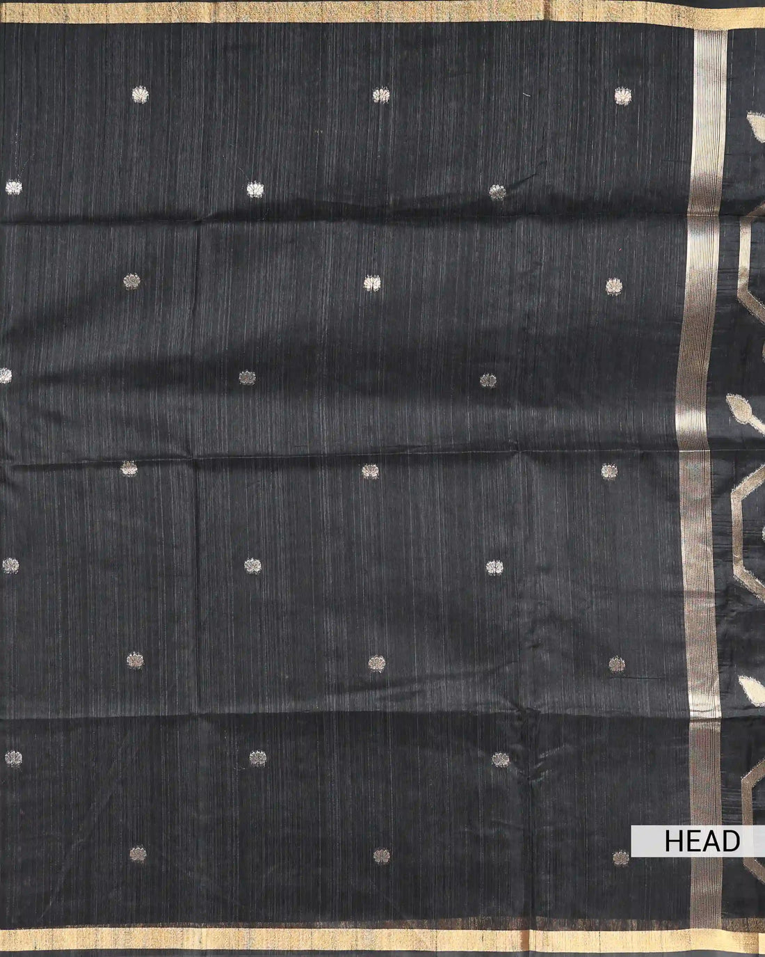 Linen Tissue Saree with Silver Floral Woven Motifs and Contrast Border - Black