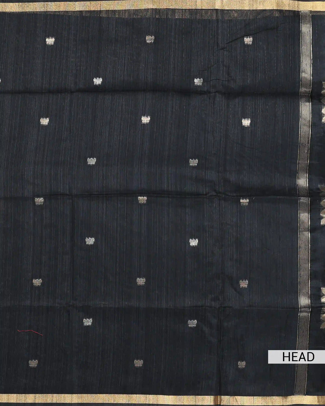 Linen Tissue Saree with Floral Motifs Zari Border and Elegant Tassels - Black