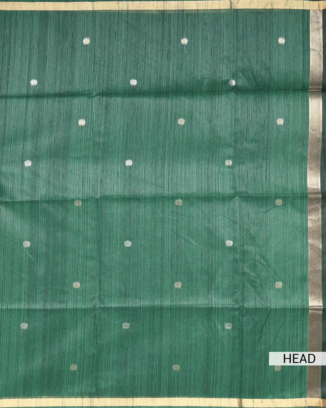 Linen Tissue Saree with Silver Floral Woven Motifs and Contrast Border - Green