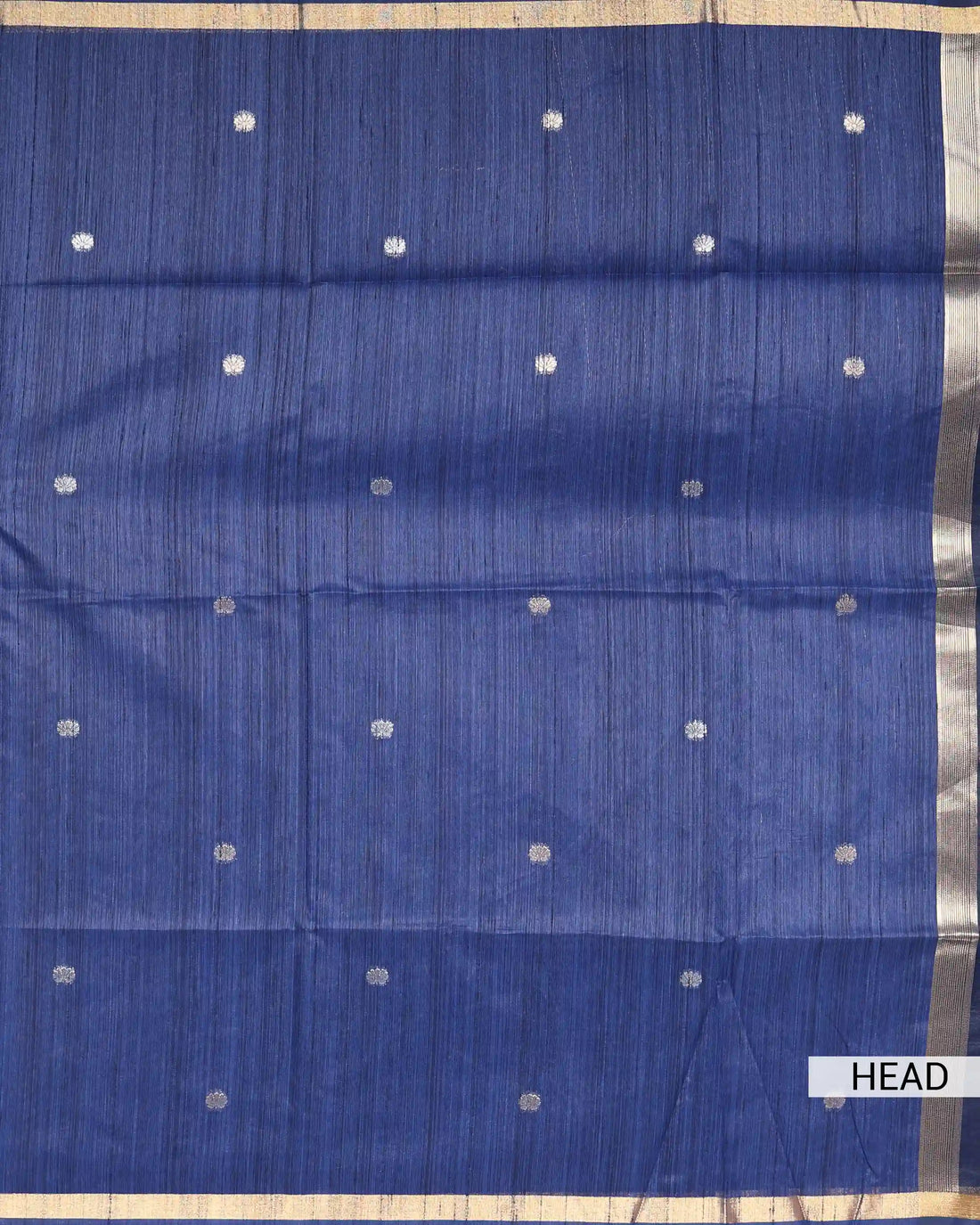 Linen Tissue Saree with Silver Floral Woven Motifs and Contrast Border - Navy