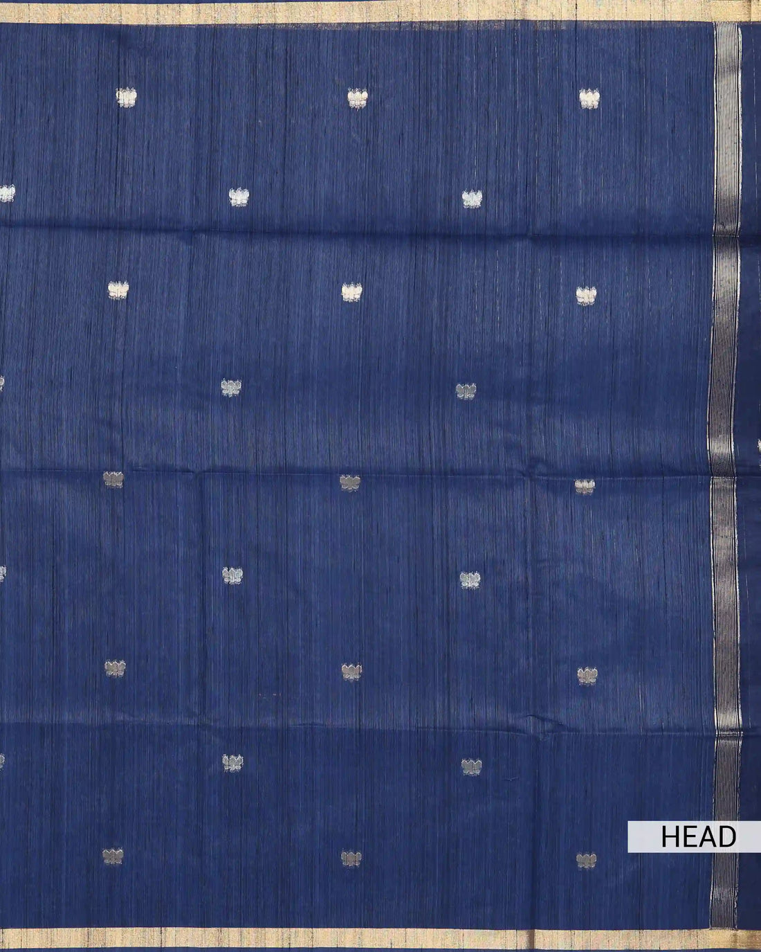 Linen Tissue Saree with Floral Motifs Zari Border and Elegant Tassels - Navy