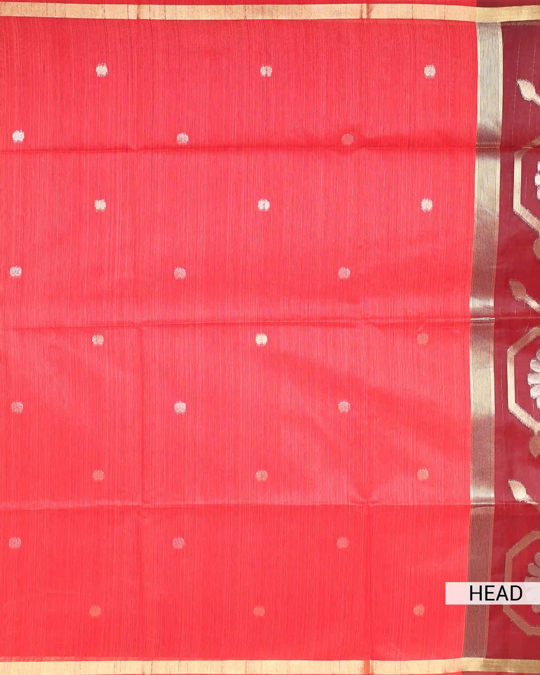 Linen Tissue Saree with Silver Floral Woven Motifs and Contrast Border - Red