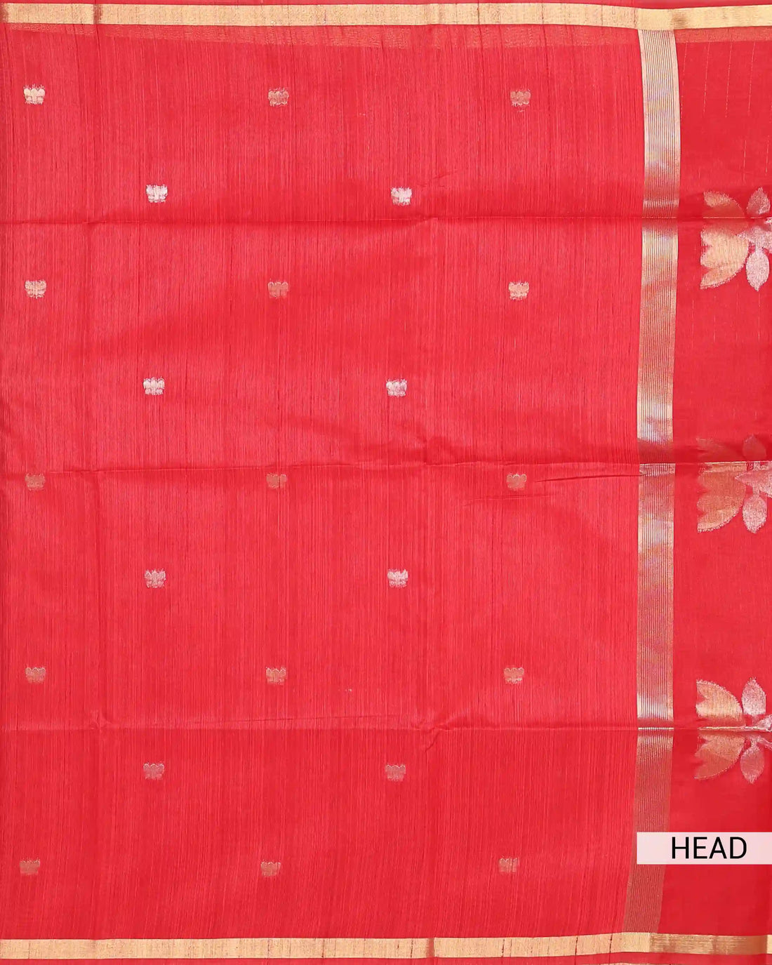 Linen Tissue Saree with Floral Motifs Zari Border and Elegant Tassels - Red