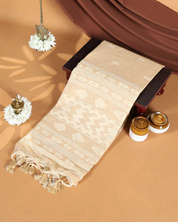 Linen Tissue Saree with Striped Woven Border and Butti Design - Yellow