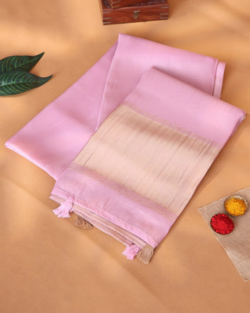 Organza Saree for Women Solid Body with Striped Border and Striped Pallu - Pink