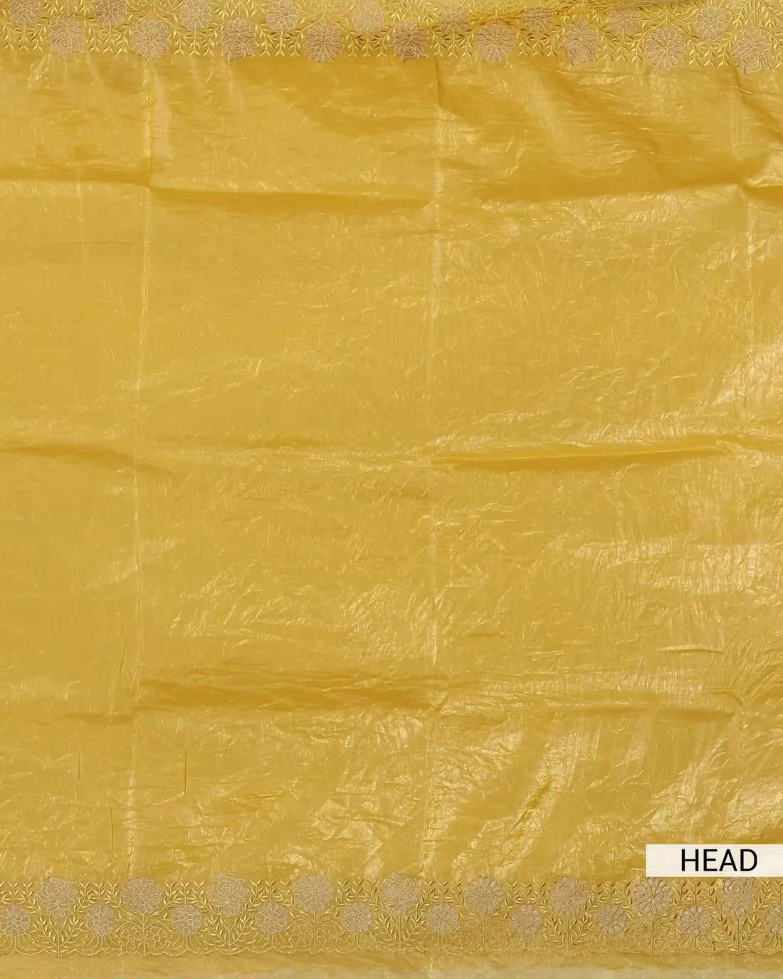 Designer Saree with Intricate Floral Embroidered Border & Elegant Scalloped Edge - Yellow