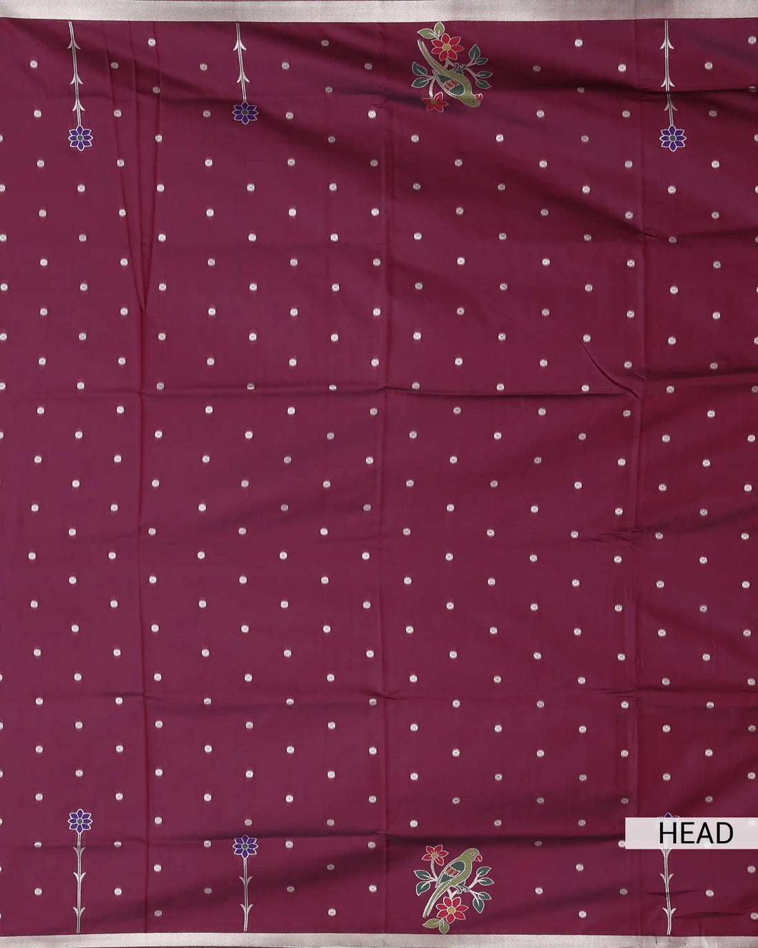 Paithani Semi Silk Saree with Butti Motifs and Floral Pallu with Contrast Border - Maroon