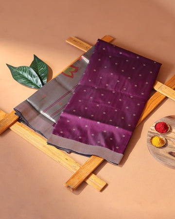 Paithani Semi Silk Saree with Butta Motifs & Contrast Border - Purple