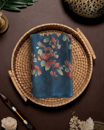 Georgette Saree For Women Multicolour Floral Print - Teal