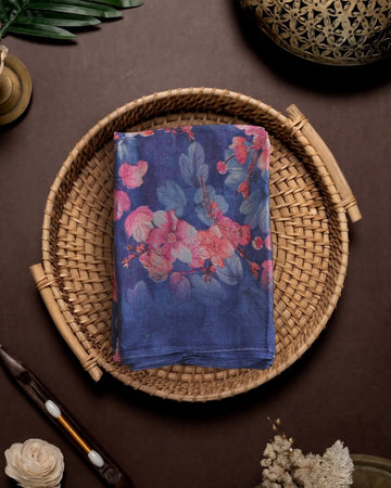 Georgette Saree For Women Multicolour Floral Print - Dark Blue