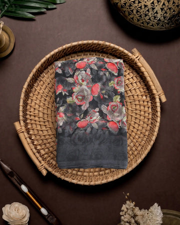 Georgette Saree for Women with Floral Print Motif Pattern - Dark Grey