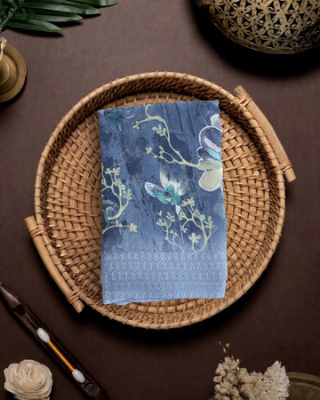 Georgette Saree for Women with Botanical Floral Print and Intricate Printed Border - Blue