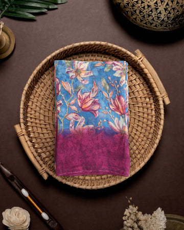 Georgette Saree for Women with Floral Print Design and Contrast Border - Blue