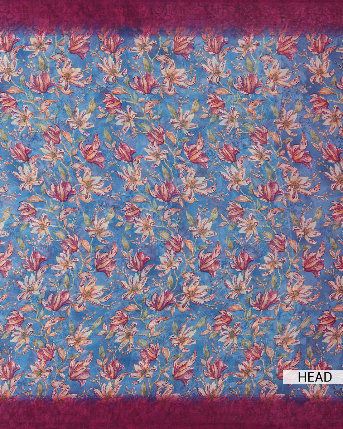 Georgette Saree for Women with Floral Print Design and Contrast Border - Blue