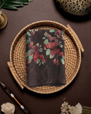 Georgette Saree for Women with Floral Printed Motif Design - Dark Brown