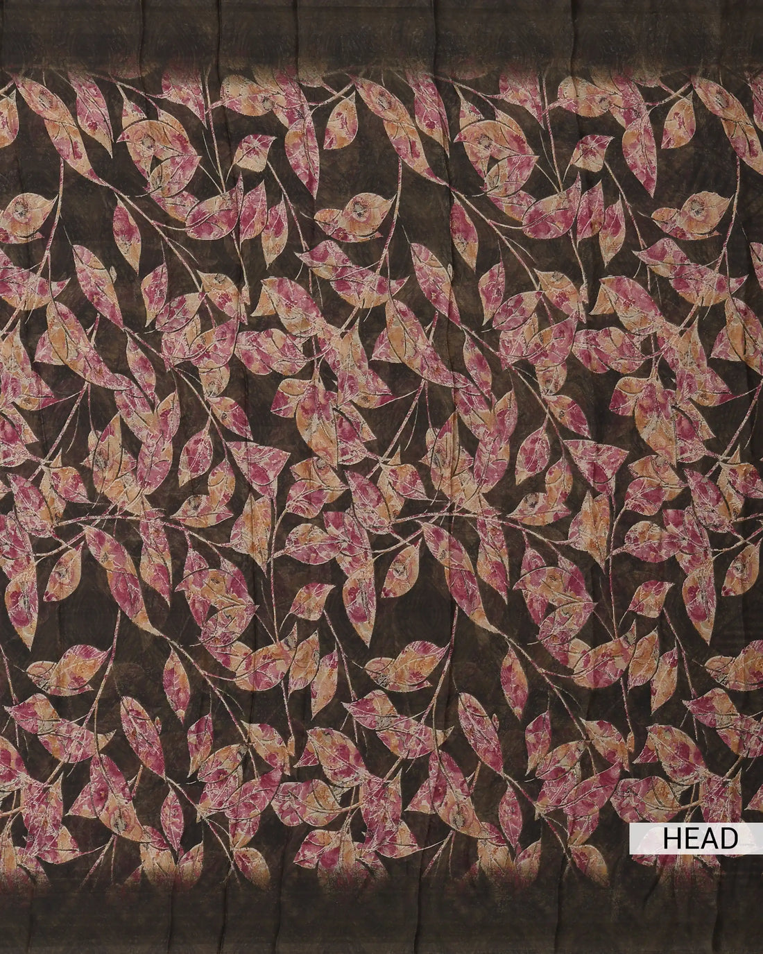 Georgette Saree For Women Artistic Pink Floral Leaf Print - Dark Brown