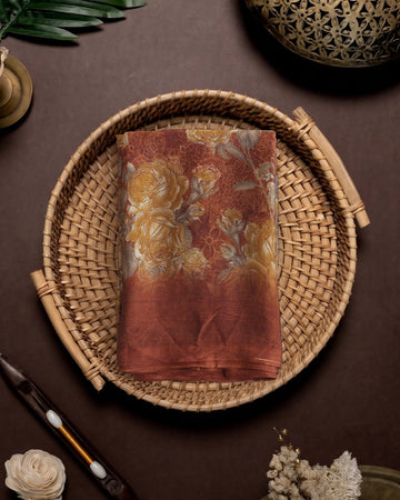 Georgette Saree For Women with Elegant Floral Motif Design - Brown
