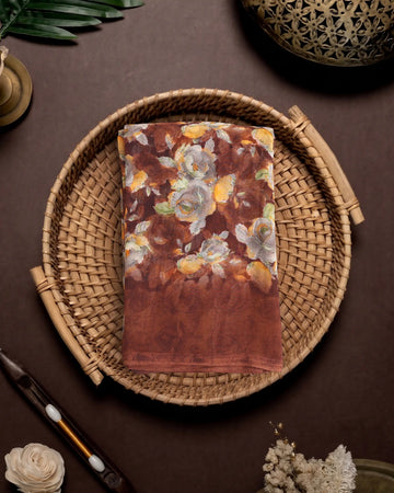 Georgette Saree For Women Multicolour Floral Print - Dark Brown