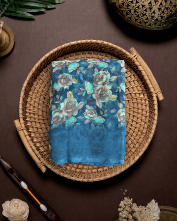 Georgette Saree for Women with Elegant Floral Printed Design - Dark Blue
