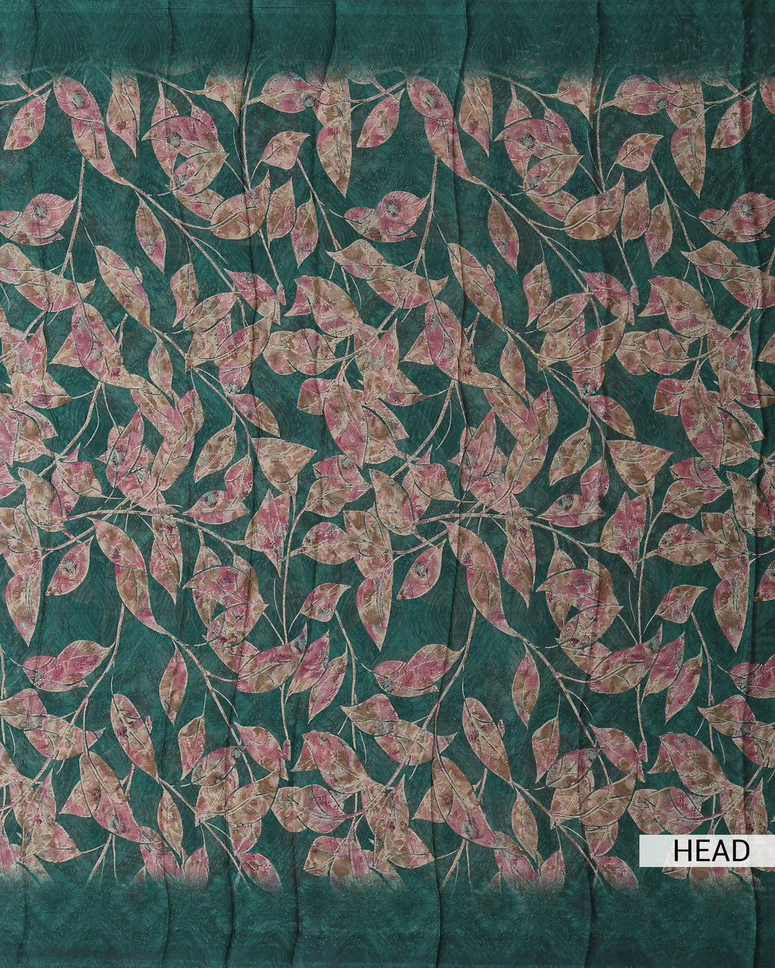 Georgette Saree For Women Artistic Pink Floral Leaf Print - Dark Green