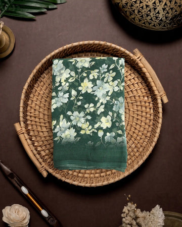 Georgette Saree for Women with Floral Print and Delicate All Over Botanical Pattern - Green