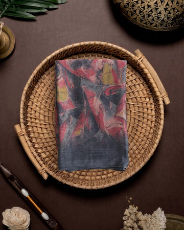 Georgette Saree for Women with Abstract Floral Print – Dark Grey